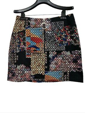 LOB Mexico Vibrant Geometric Mini Skirt | Jacquard O-Ring Zip Boho